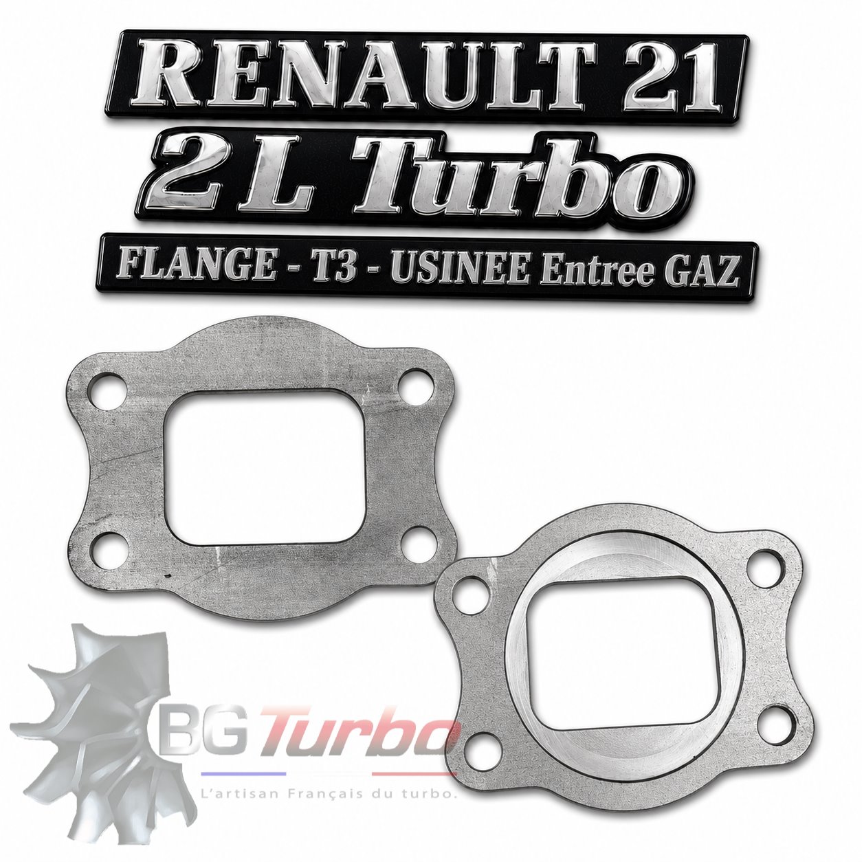 Turbo PIECES DETACHEES - ADAPTABLE - FLANGE - T3 - USINEE Entrée GAZ TYPE R21 TURBO - MONTAGE CARTER T3 PLAT - Flange adapter for Volvo allowing T3 flanged (such as GT28RS, GT2871R, GT3071R, GT3076R, GT30R, GT30/40R, GT35R) turbos to bolt up to stock Volvo 5 cylinder turbo manifold. Models 750, 850, V70, C70, S60, S60R, V70R, etc. years 1994 through 2004 with 2.3T, 2.4T, T5, or 2.5T engines.
